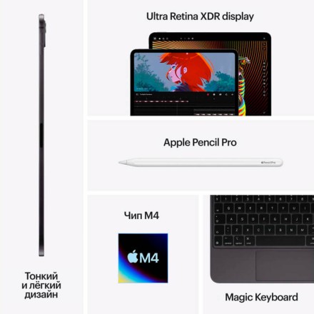 Планшет Apple iPad Pro 11" 2Tb (2024) Wi-Fi + Cellular нанотекстурное стекло «черный космос»