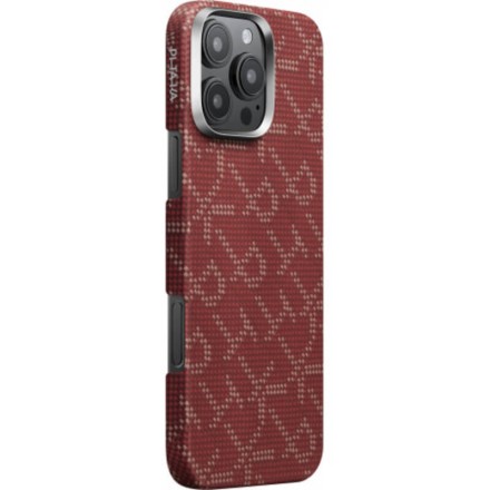 Чехол для iPhone 16 Pro Pitaka Monogram PTK Tactile Woven (красно-золотой)
