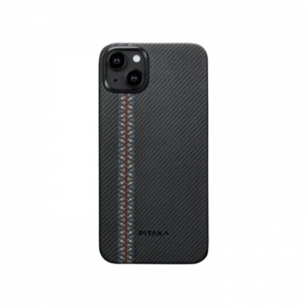 Чехол для iPhone 15 Pitaka Fusion Weaving MagEZ Case 4 Rhapsody кевлар (черно-серый)